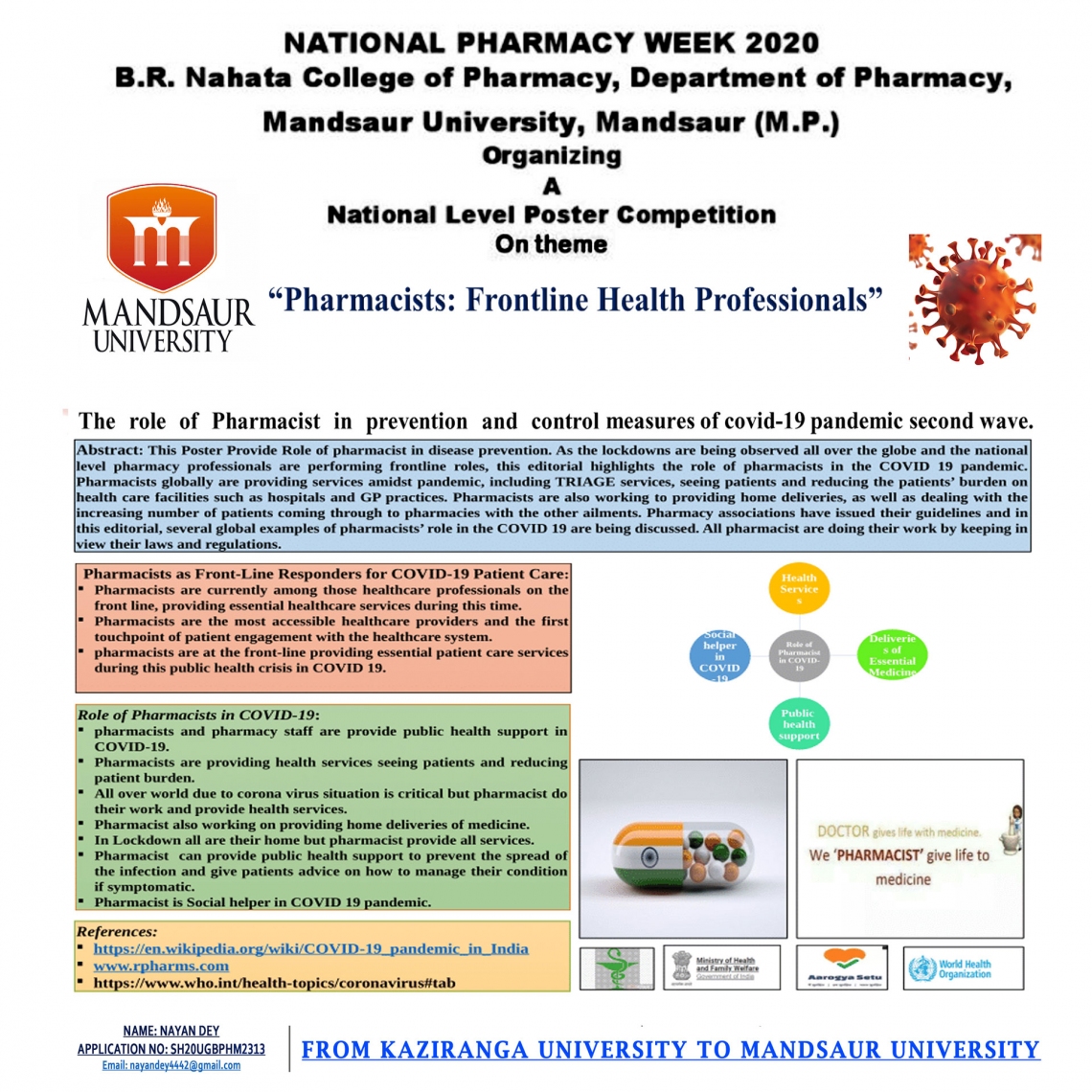 KU Student won third prize at the National level E-poster competition organized by B.R. Nahata College of Pharmacy
