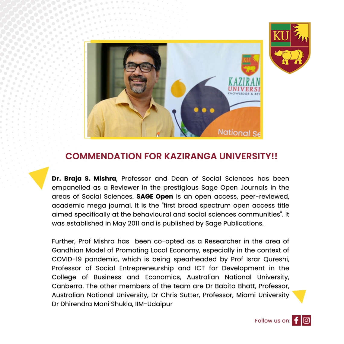 Commendation for Kaziranga University