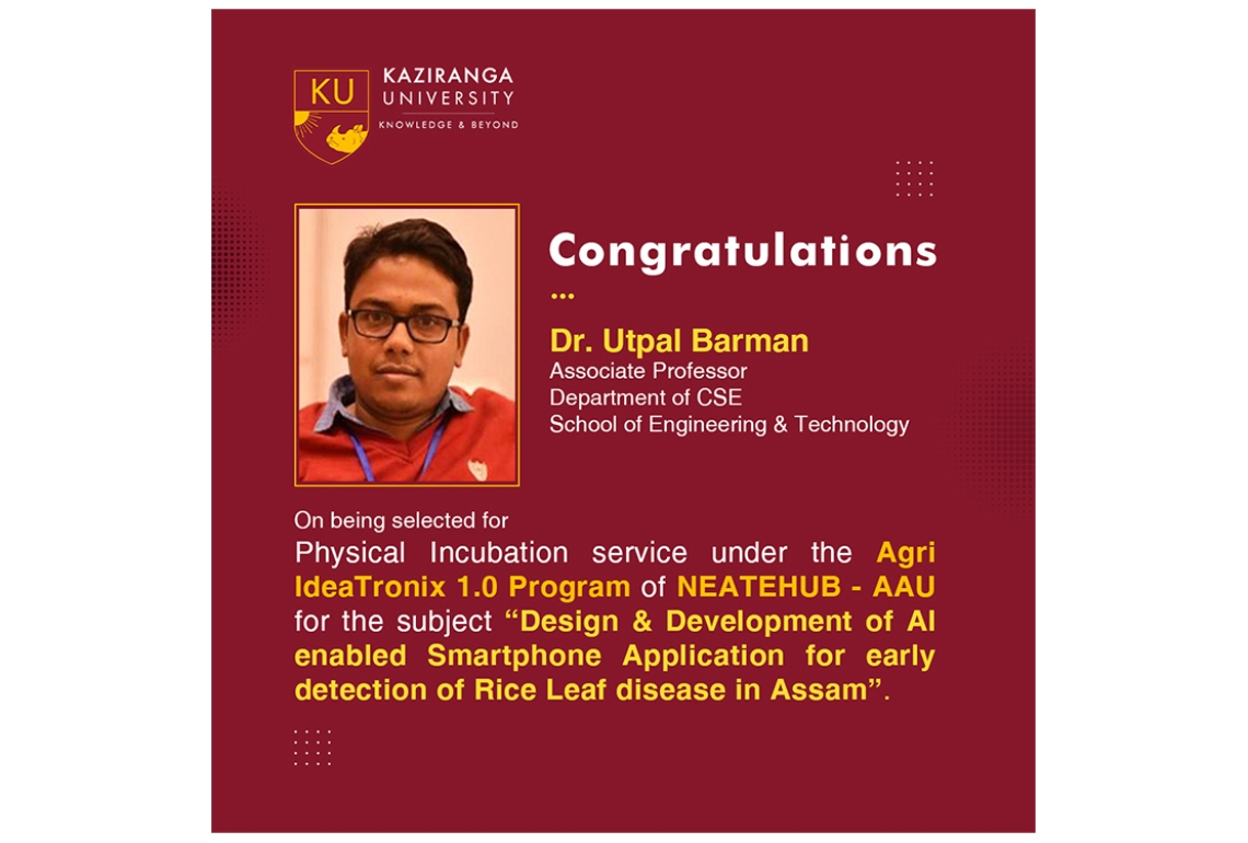 Congratulations to Dr. Utpal Barman, Associate Professor of CSE School of Engineering & Technology