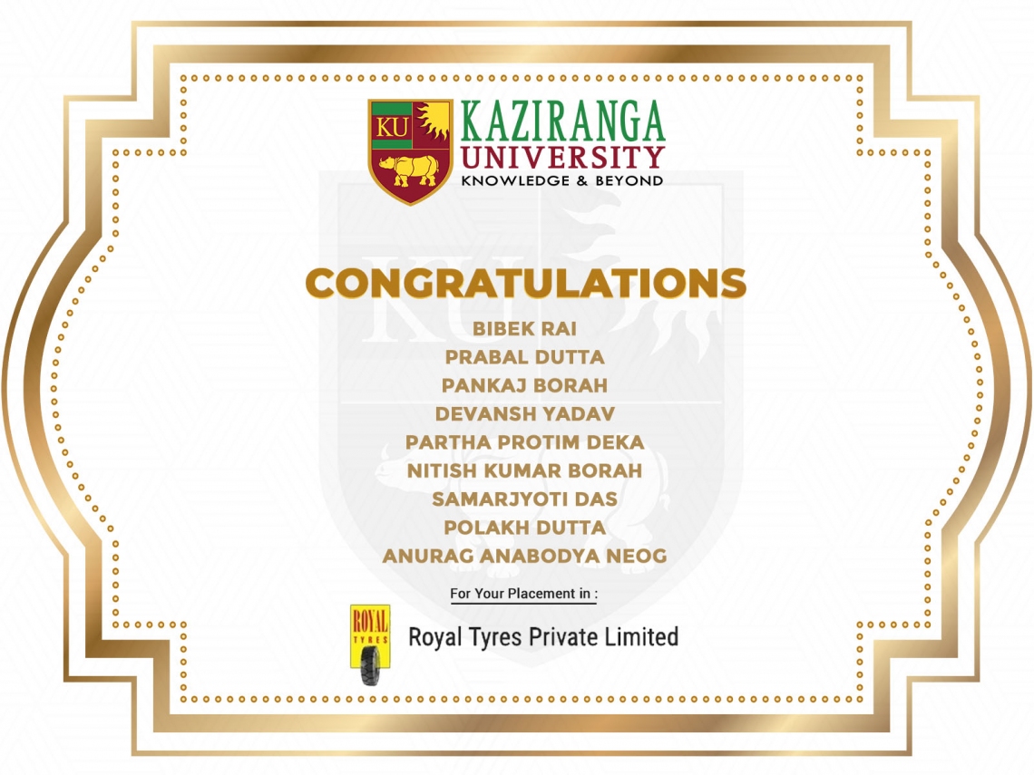 9 Btech ME students recruited by Royal Tyres Pvt. Ltd