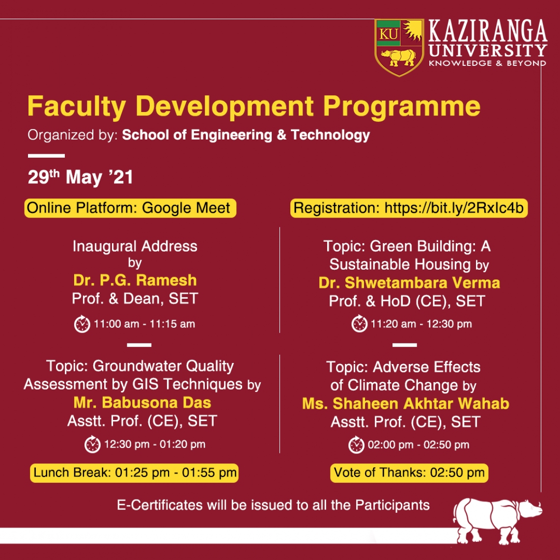 The Faculty Development Programme (FDP) organized by the Department of Civil Engineering, School of Engineering and Technology, Kaziranga University