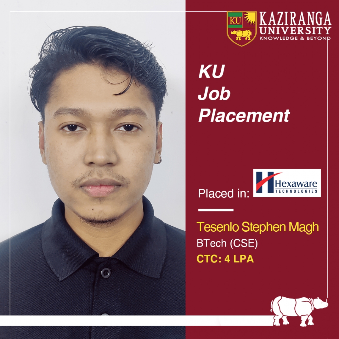 Congratulations to Tesenlo Stephen Magh on getting placed at M/s. Hexaware Technologies Ltd