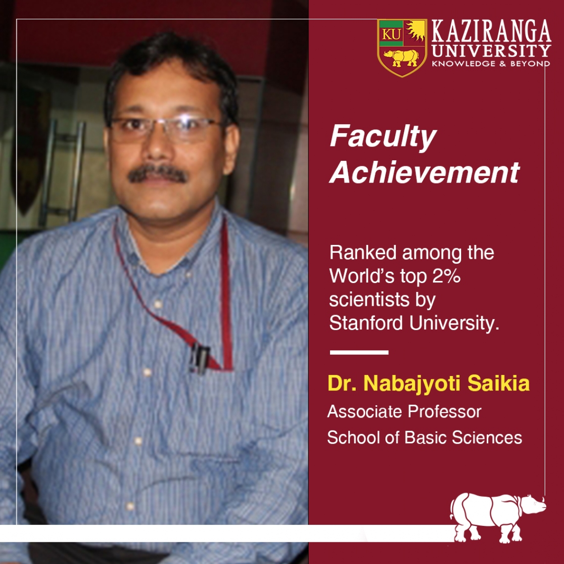 Dr Nabajyoti Saikia ranked among World's top 2% scientists by Standford University