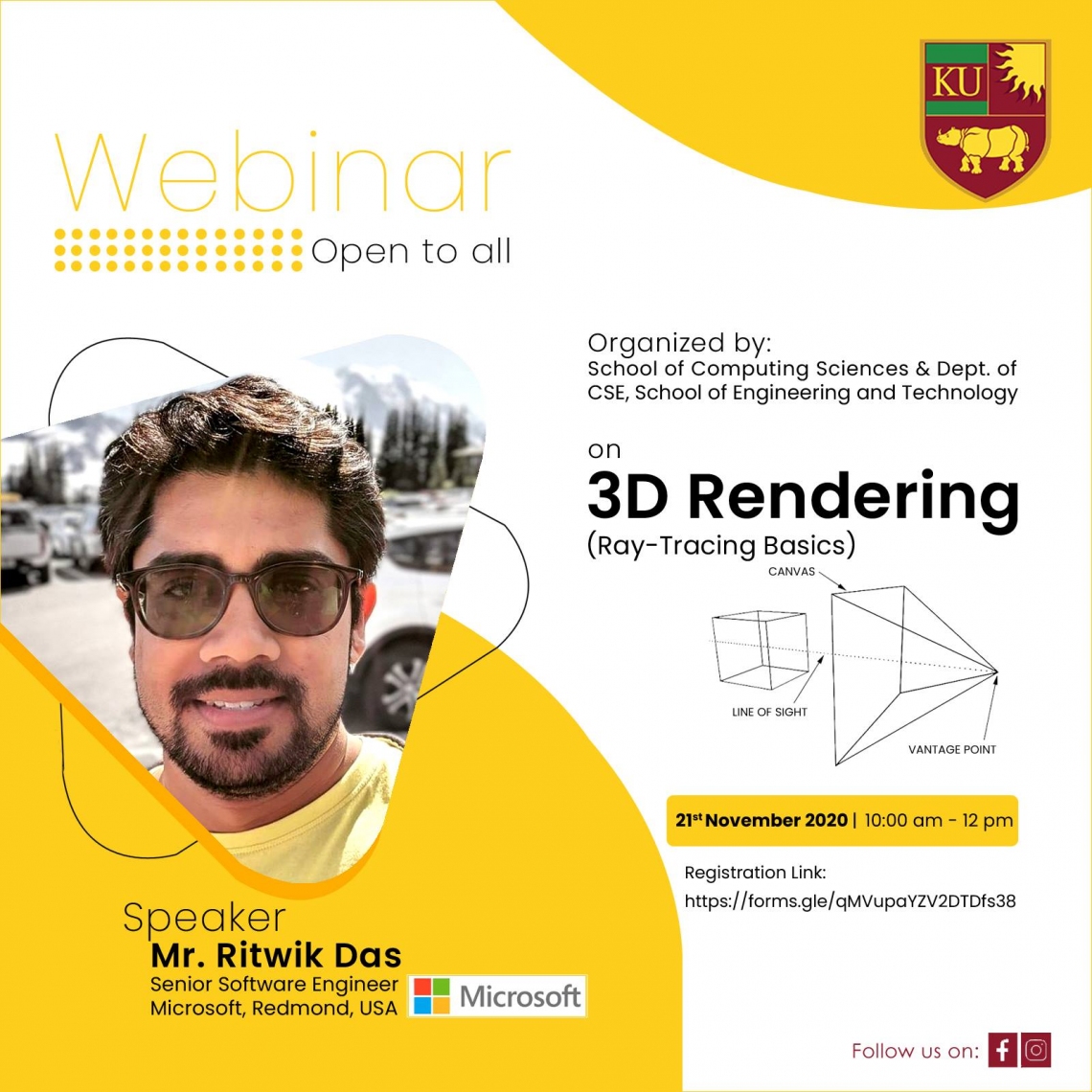 Webinar on the topic, "3D Rendering (Ray-tracing basics)" with expert Mr Ritwik Das, Senior Software Engineer, Microsoft, Redmond, USA
