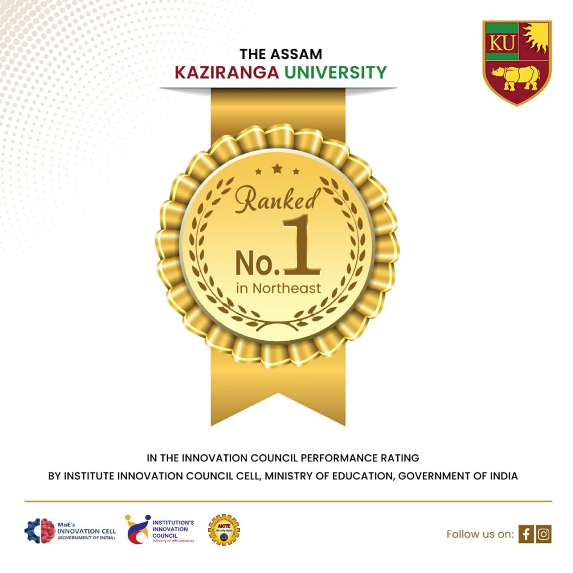 KU have achieved the top spot in the Innovation Council Performance Rating conducted by the Institute Innovation Council Cell, Ministry of Education, Government of India.