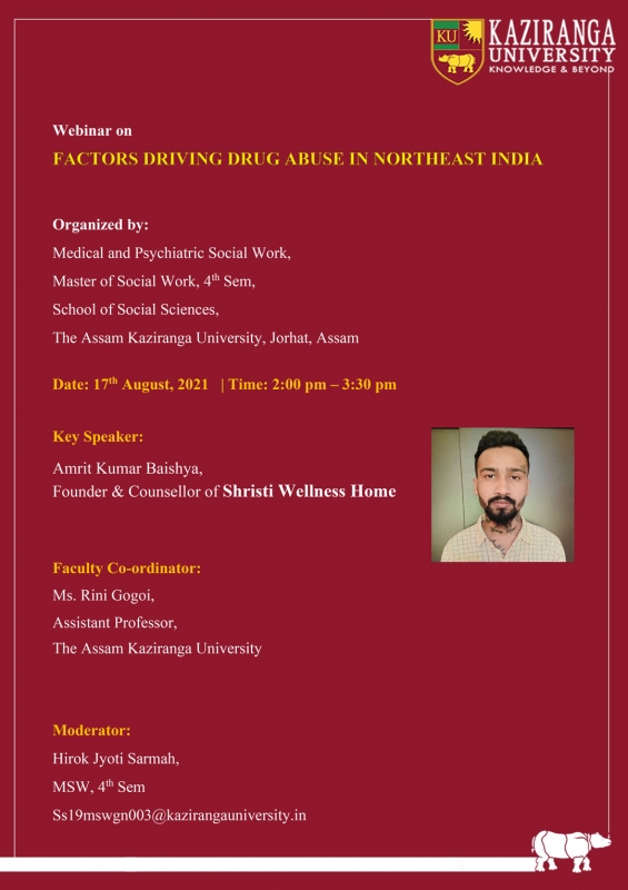 Webinar On 'Factors Driving Drug Abuse In Northeast India' Organised By the School Of Social Sciences