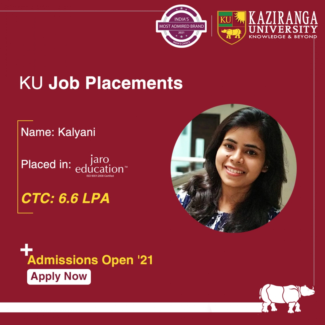 KU student placed at Jaro Education with 6.6 LPA CTC