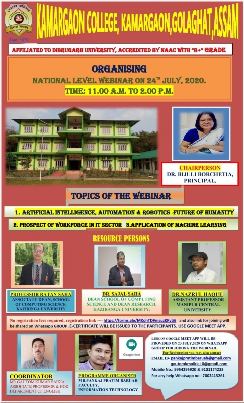 National Level Webinar at Kamargaon College