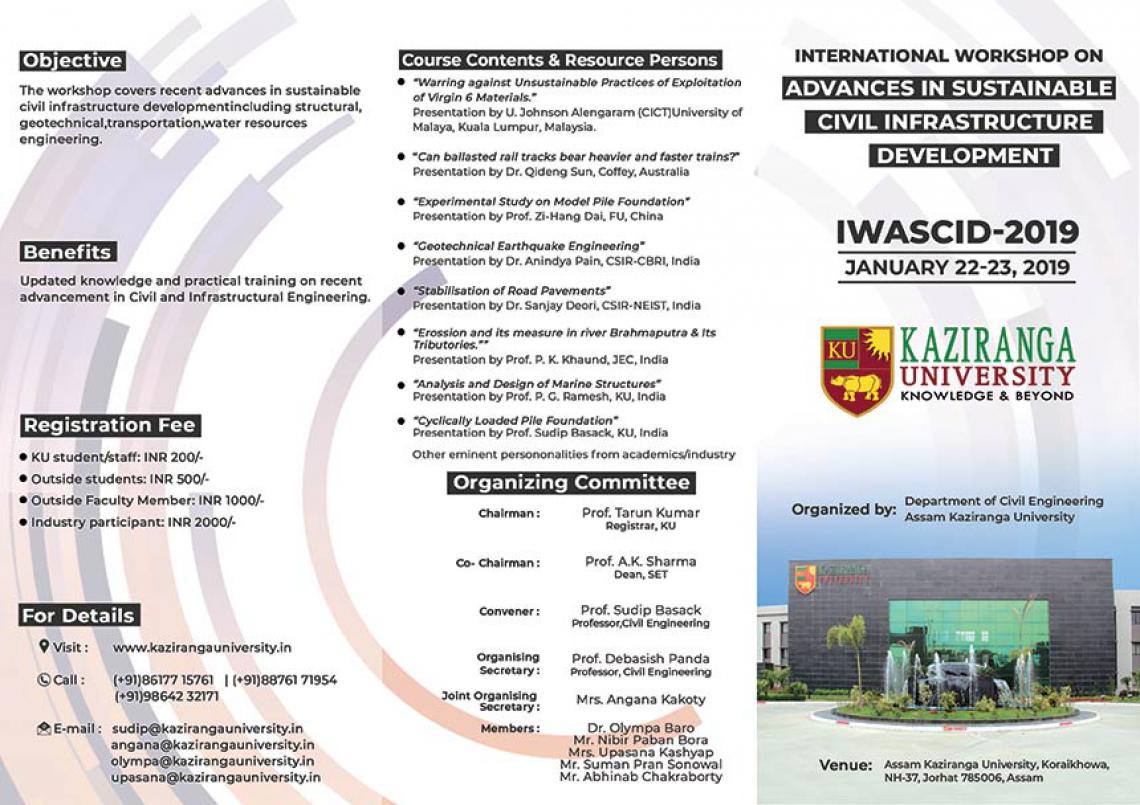 International Workshop on "Advances in Sustainable Civil Infrastructure Development (IWASCID) 2019" By Civil Engineering Department.