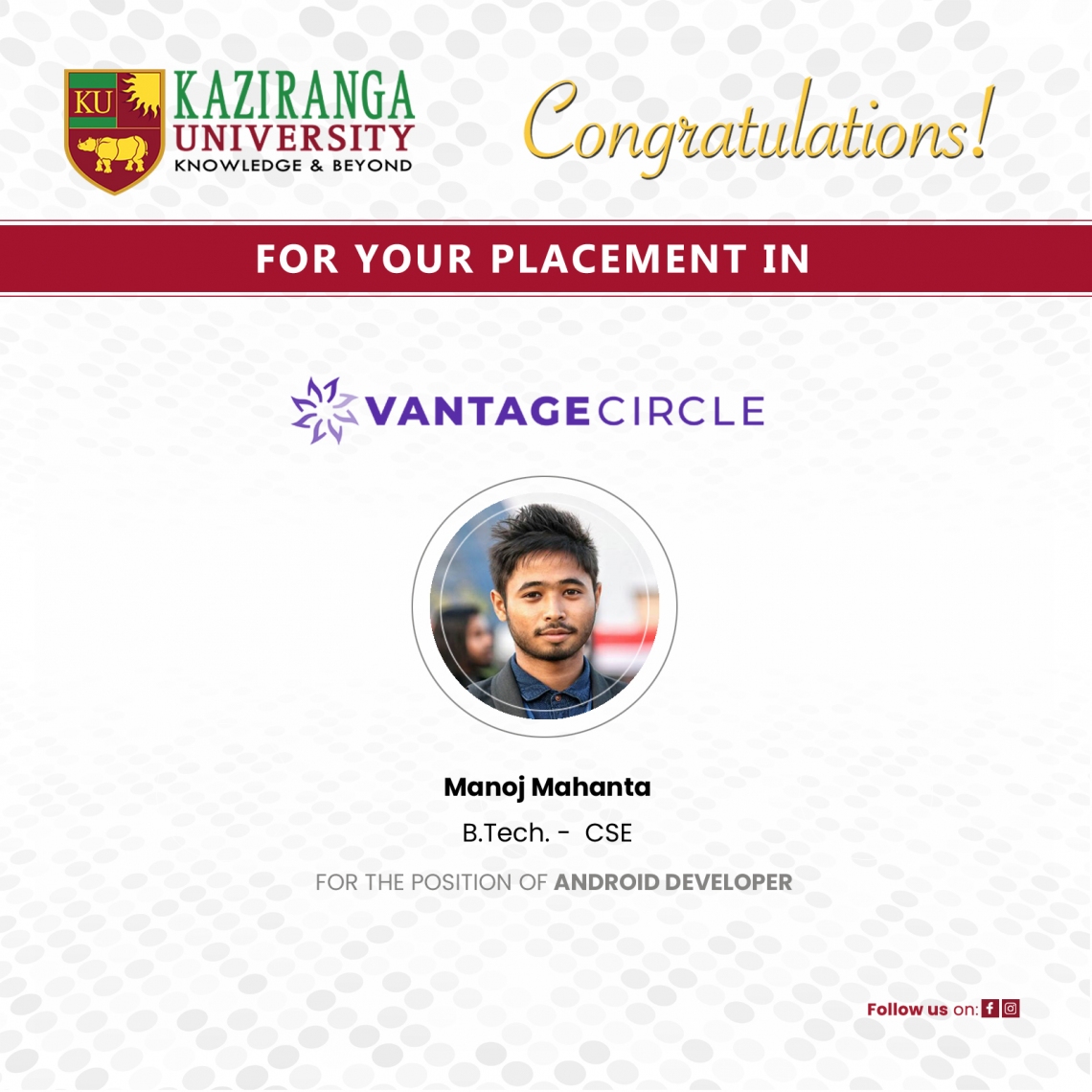 KU Btech CSE Students Placed with Vantage Circle