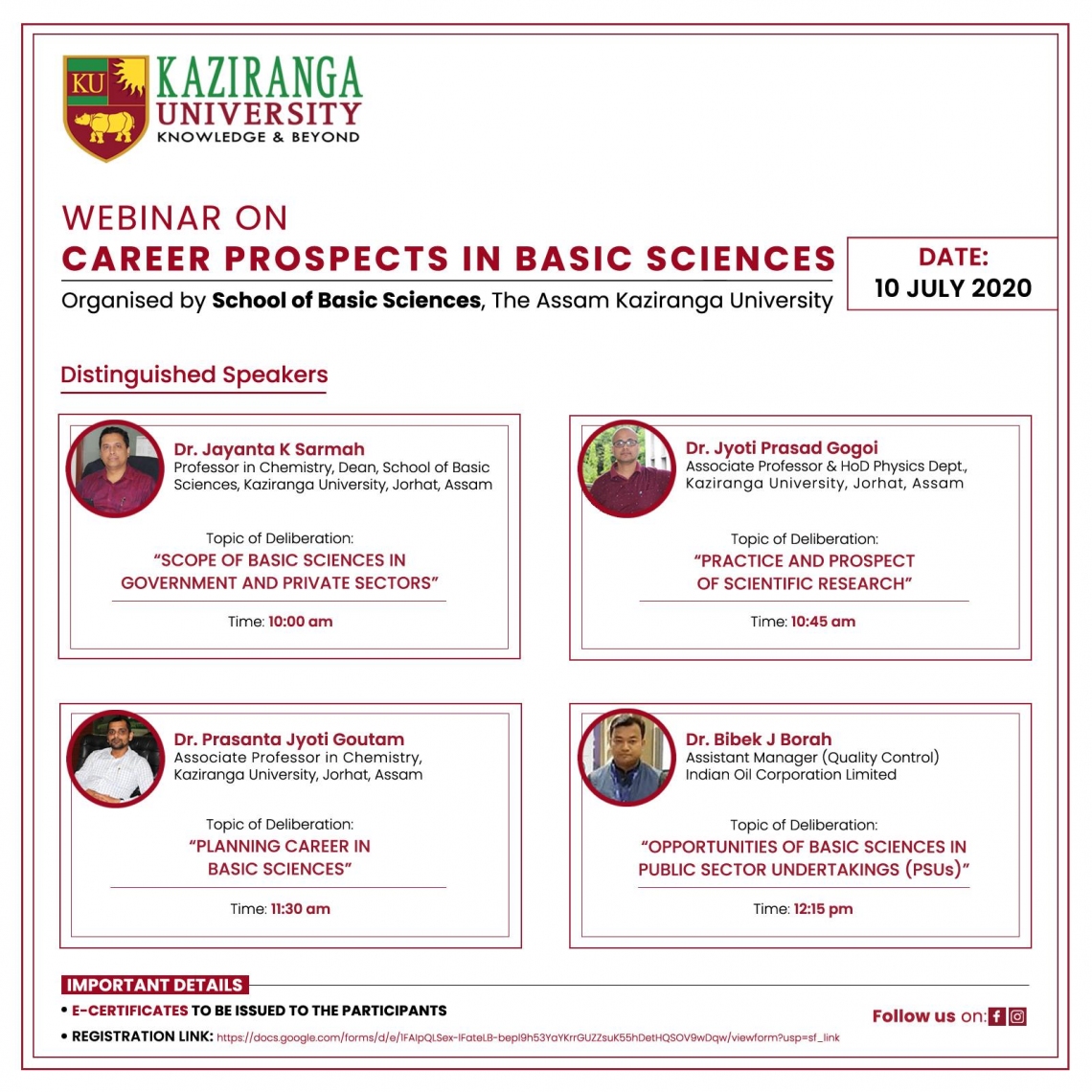Webinar on the topic, "Career Prospects in Basic Sciences" organized by the School of Basic Sciences