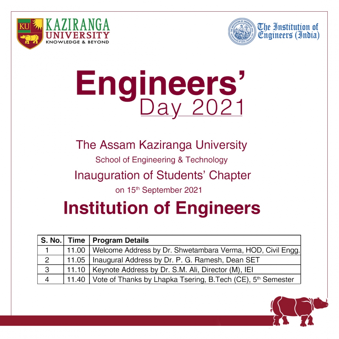 KU SET Inaugurated the first-ever Student's Chapter of Institution of Engineers, India