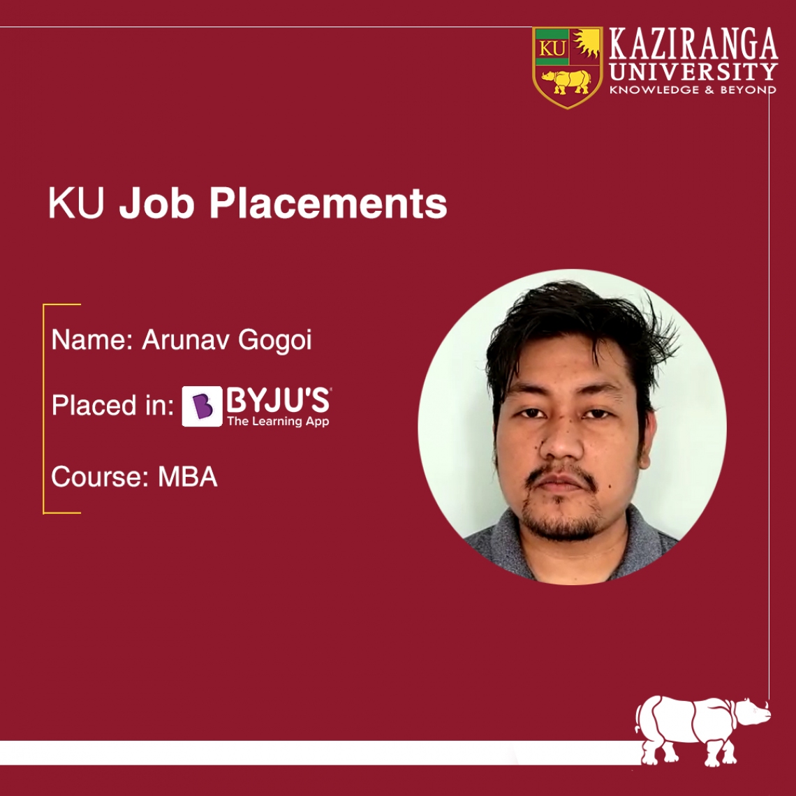 Congratulations Arunav for being placed at M/s. Byjus, Guwahati