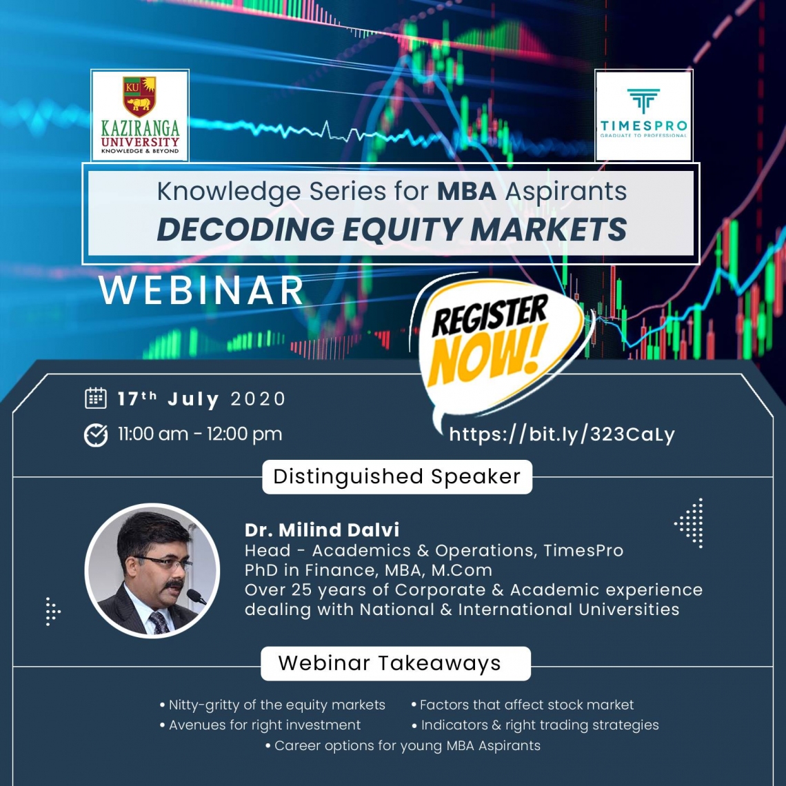 Webinar for MBA aspirants. Topic-"Decoding Equity Markets", with expert speaker Dr Milind Dalvi, Head, Academics and Operations, TimesPro