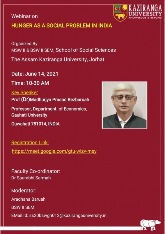 Webinar on Hunger as a social problem in India organised by the School of Social Sciences