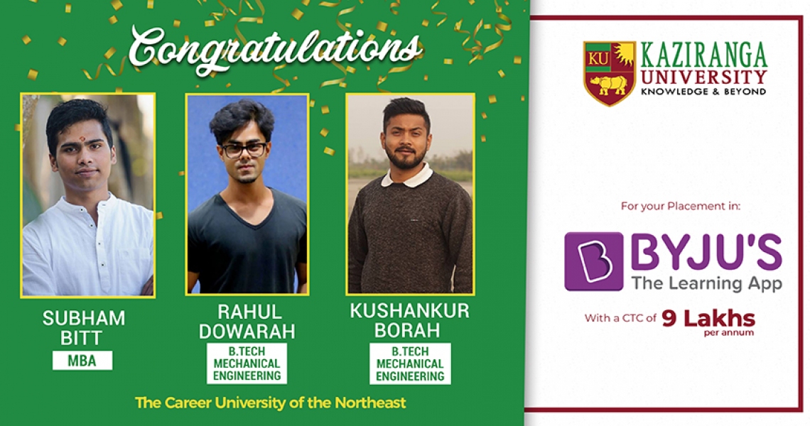 Three KU Students Selected for M/S Byju's - The Learning App with a CTC of 9 Lacs p.a