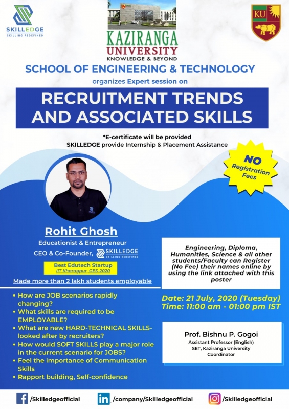 Kaziranga University invites you to an expert session on RECRUITMENT TRENDS AND ASSOCIATED SKILLS