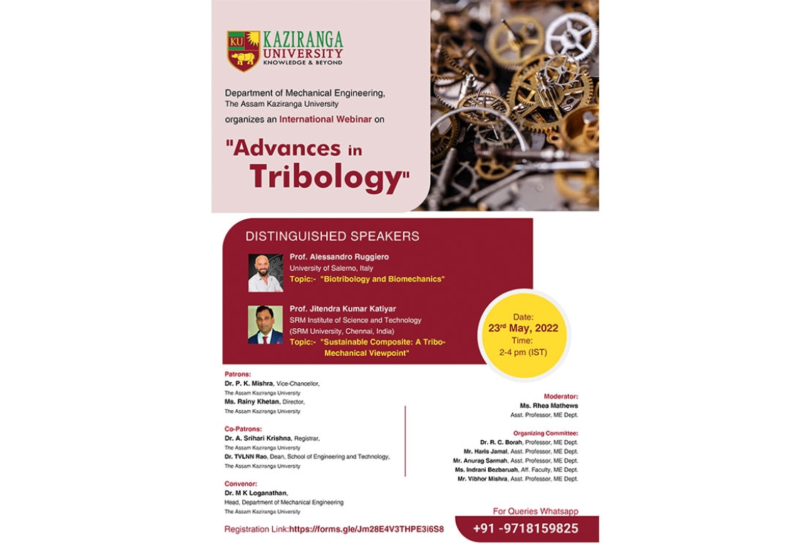 International Webinar on Advances in Tribology organized by department of ME