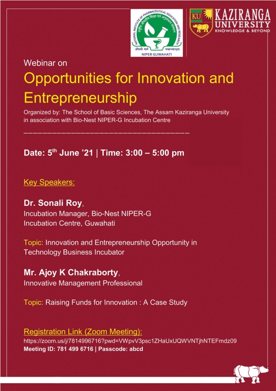 Webinar on the "Opportunities in Innovation and Entrepreneurship"