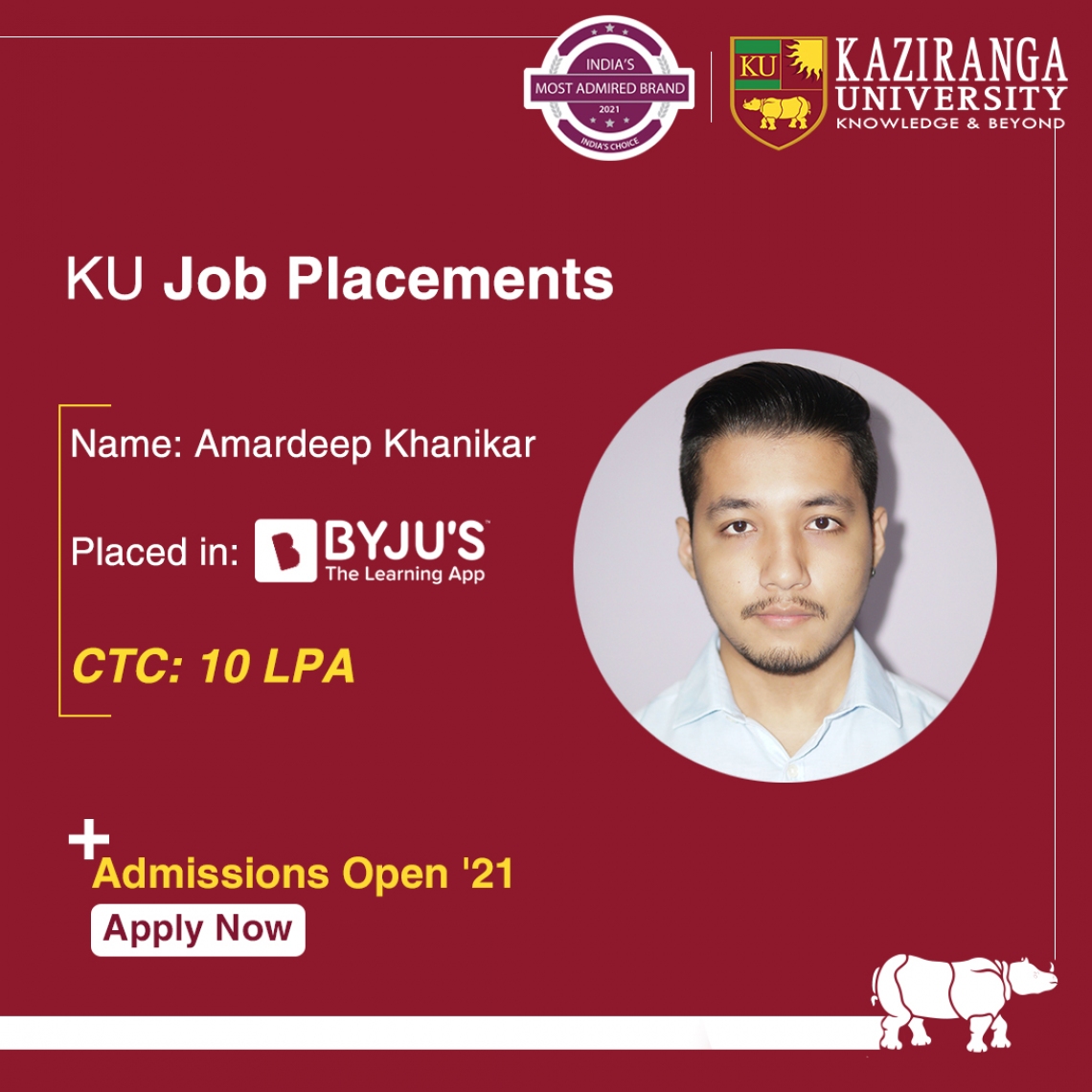 KU student placed with 10 lac per annum CTC