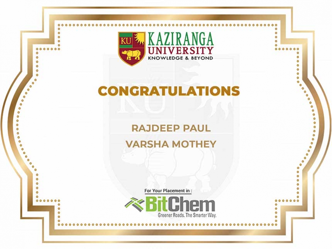 Two B.Tech CE students selected by M/s. BITCHEM Asphalt Technologies Ltd.