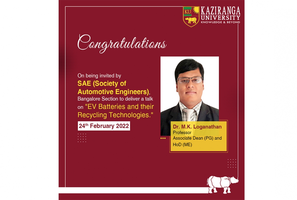 Congratulations to Prof. Dr. M. K Loganathan on being invited by SAE for their Banglore section.