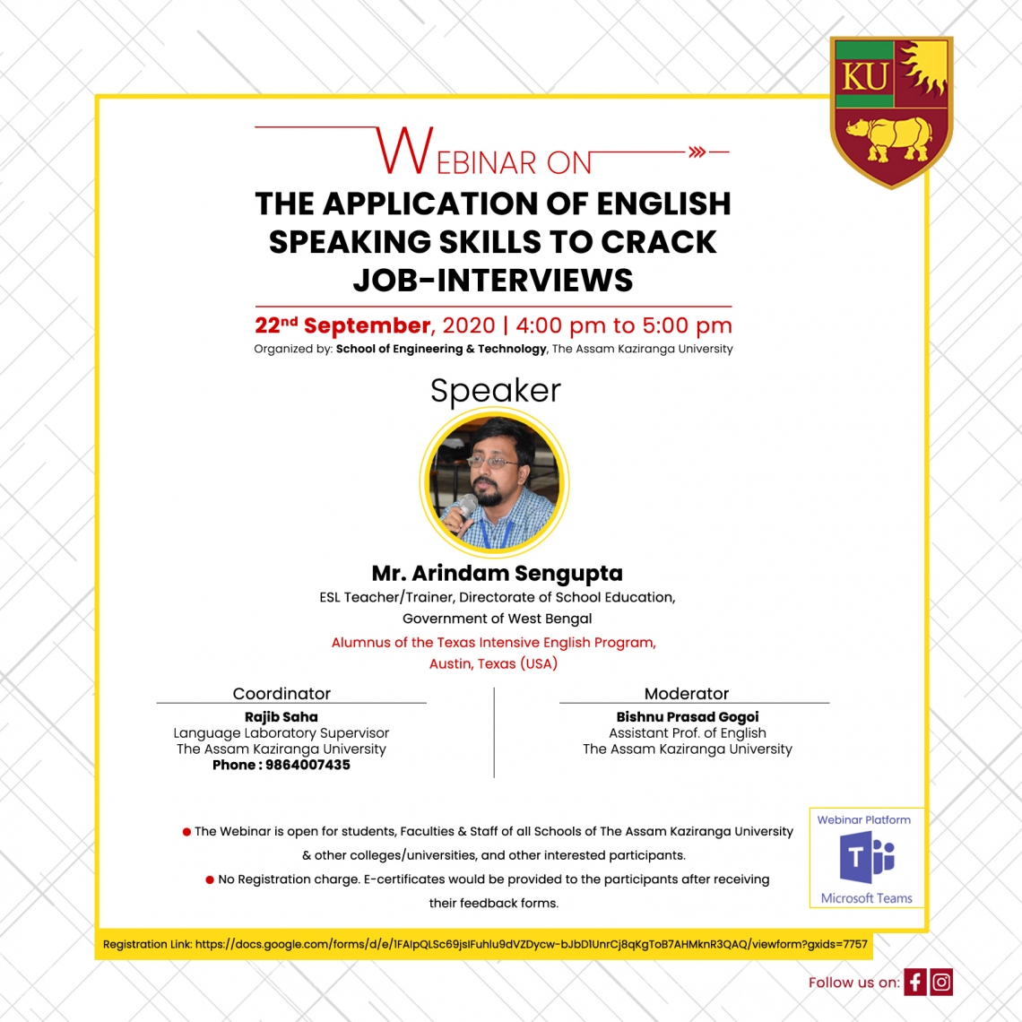 Webinar  on the application of English speaking skills to crack job-interviews